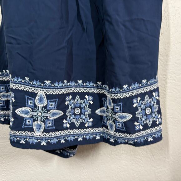 J Jill Halter Dress Navy Blue Embroidered Trim Keyhole Sleeveless Spring - M - Picture 7 of 9